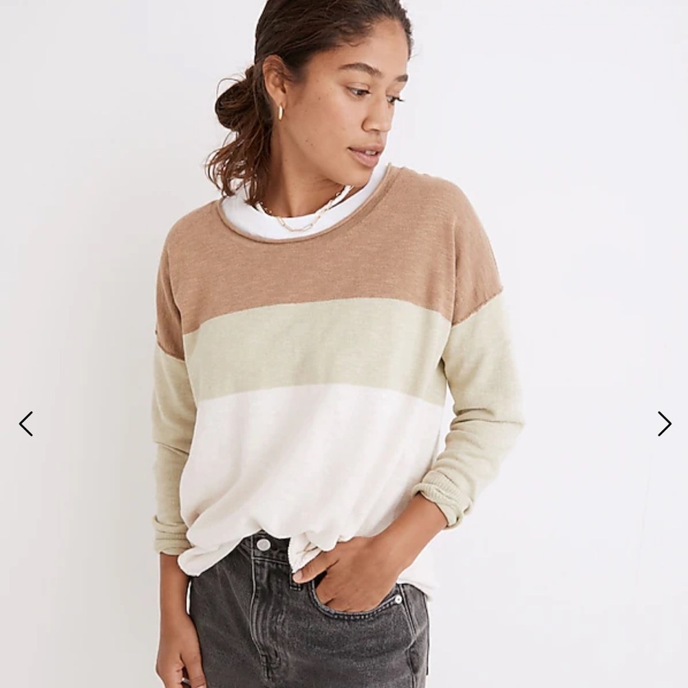 Madewell Palmdale pullover colorblock linen blend XS tan pistachio white sweater